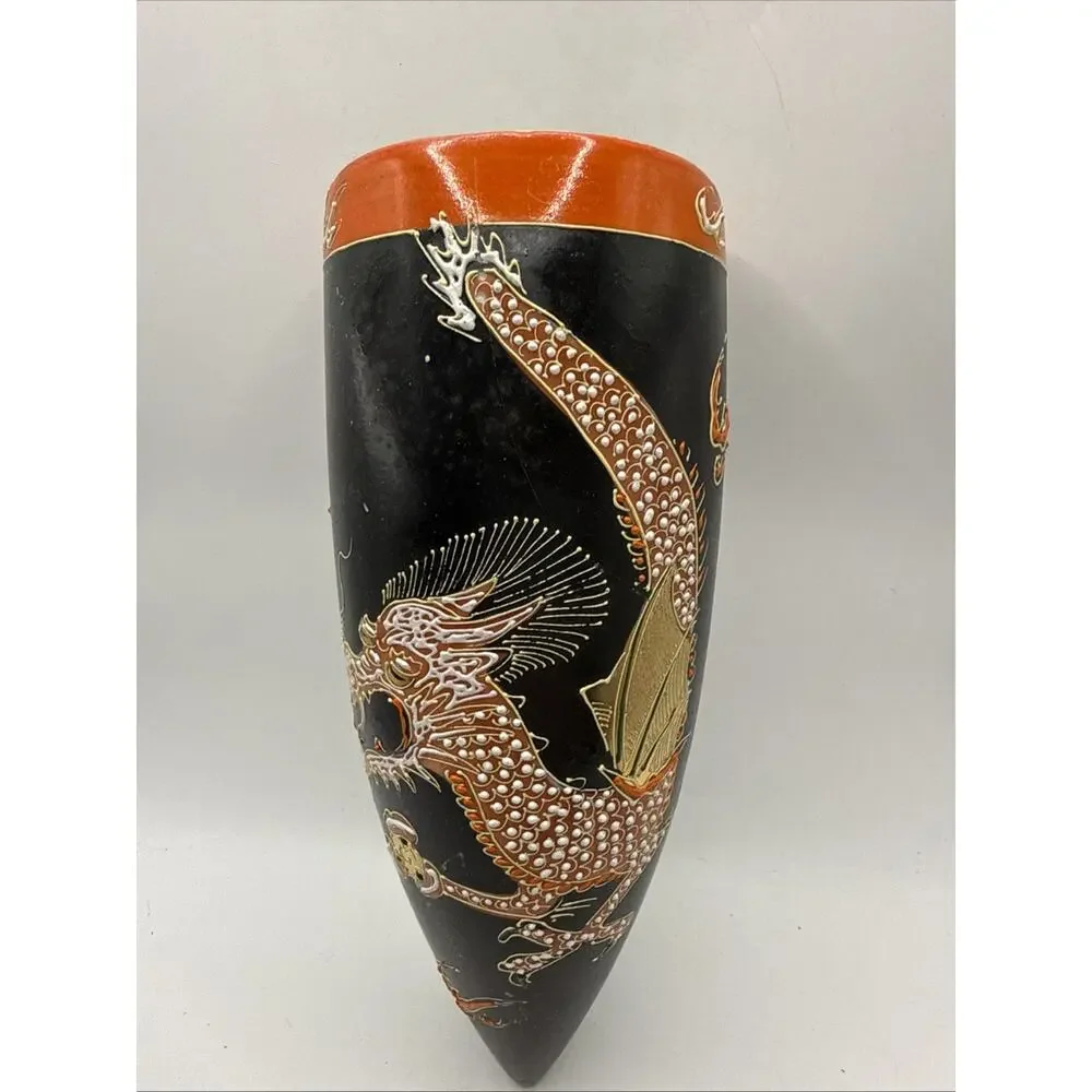 Set Of 2 Hand Painted Dragon Wall Vases Japan # 2748 *